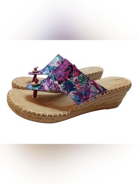 White Mountain Beachball Floral Espadrille Wedge Sandals Women's Sz 6.5M Summer